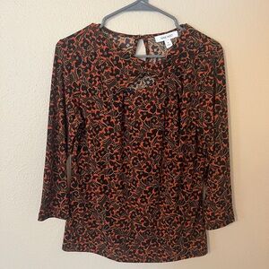 Nine West Black and Orange Floral Patterned Women's Blouse NWOT